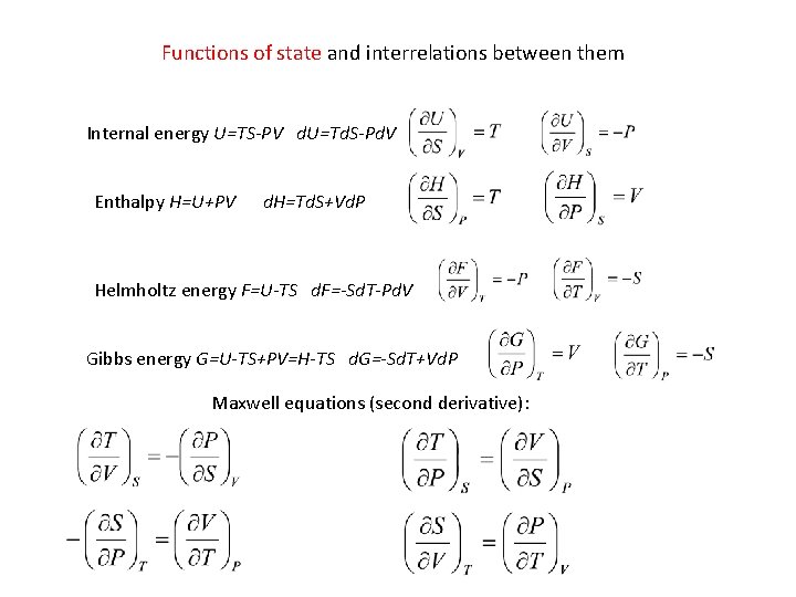 Functions of state and interrelations between them Internal energy U=TS-PV d. U=Td. S-Pd. V Functions of state and interrelations between them Internal energy U=TS-PV d. U=Td. S-Pd. V