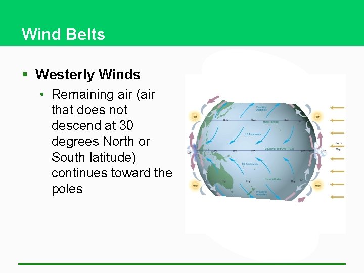 Wind Belts § Westerly Winds • Remaining air (air that does not descend at