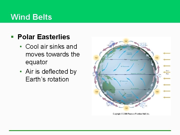 Wind Belts § Polar Easterlies • Cool air sinks and moves towards the equator