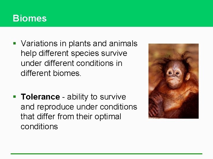Biomes § Variations in plants and animals help different species survive under different conditions