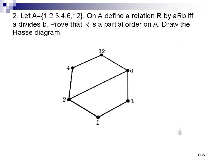 2. Let A={1, 2, 3, 4, 6, 12}. On A define a relation R