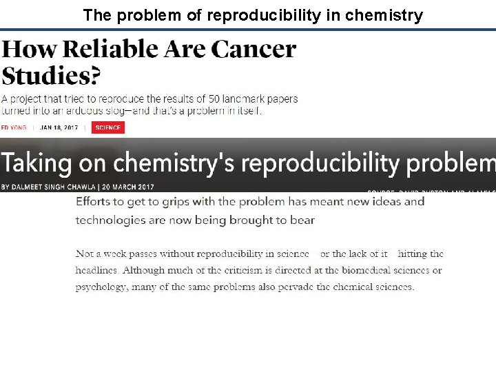 The problem of reproducibility in chemistry 