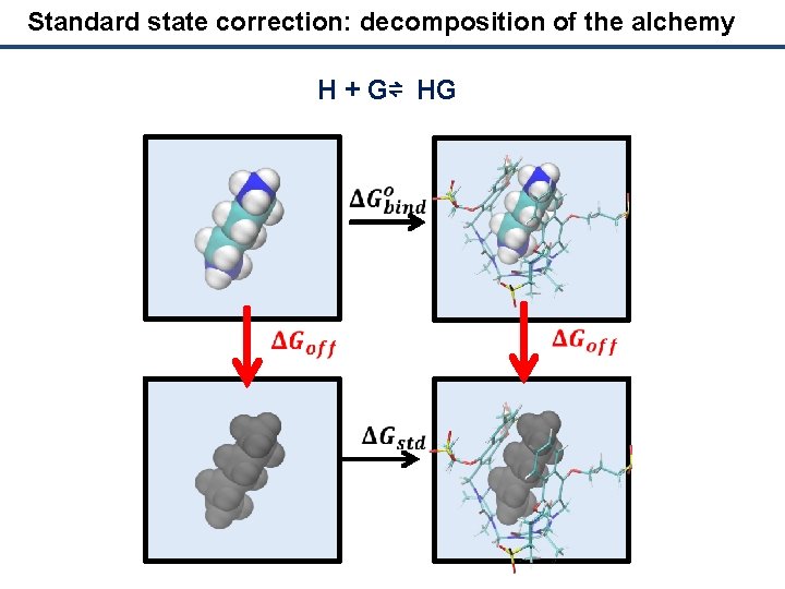 Standard state correction: decomposition of the alchemy H + G⇌ HG 