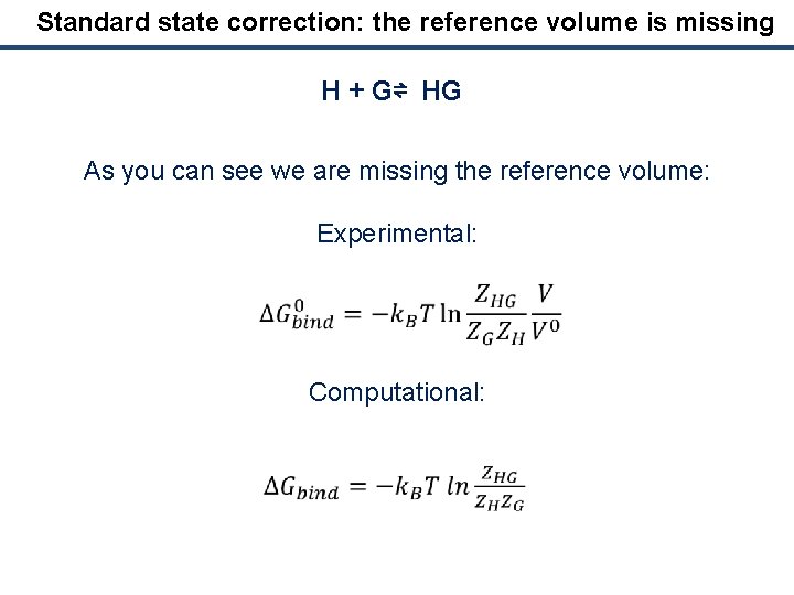 Standard state correction: the reference volume is missing H + G⇌ HG As you