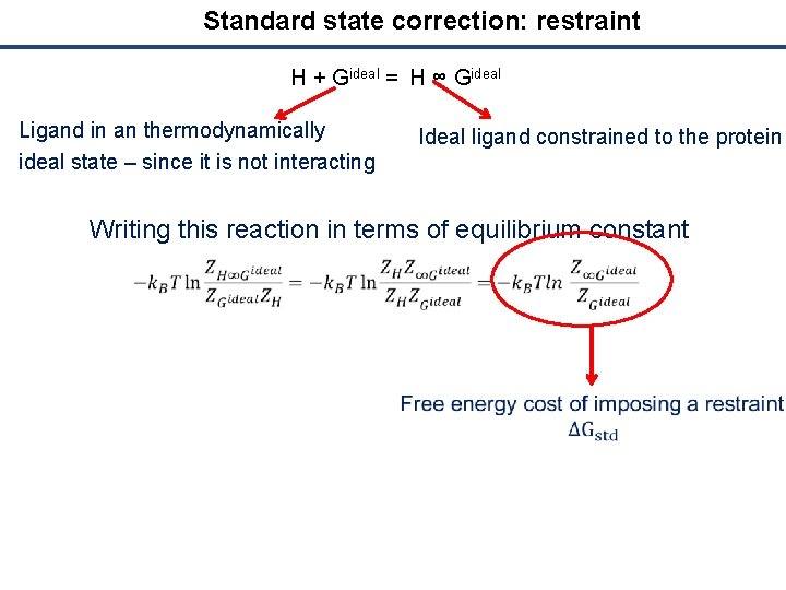 Standard state correction: restraint H + Gideal = H ∞ Gideal Ligand in an