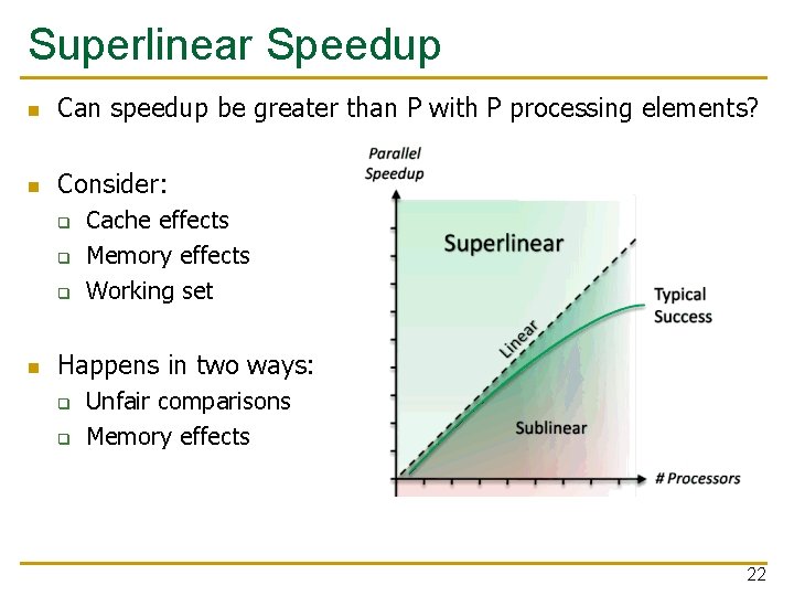 Superlinear Speedup n Can speedup be greater than P with P processing elements? n