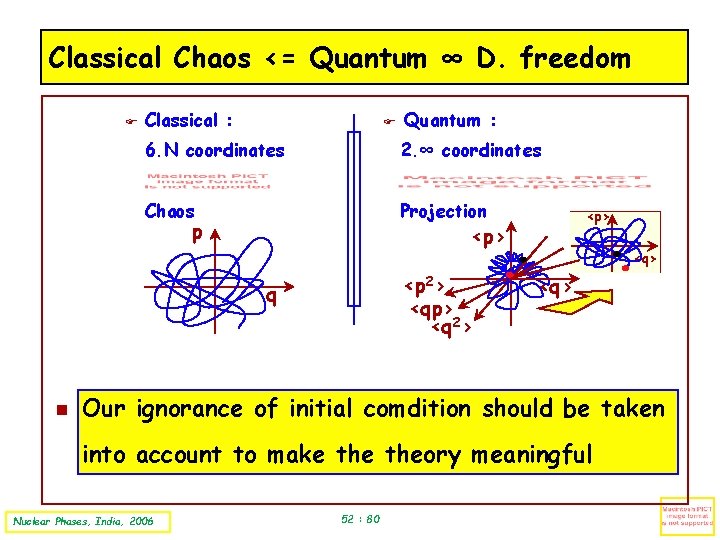 Classical Chaos <= Quantum ∞ D. freedom Classical : 6. N coordinates 2. ∞