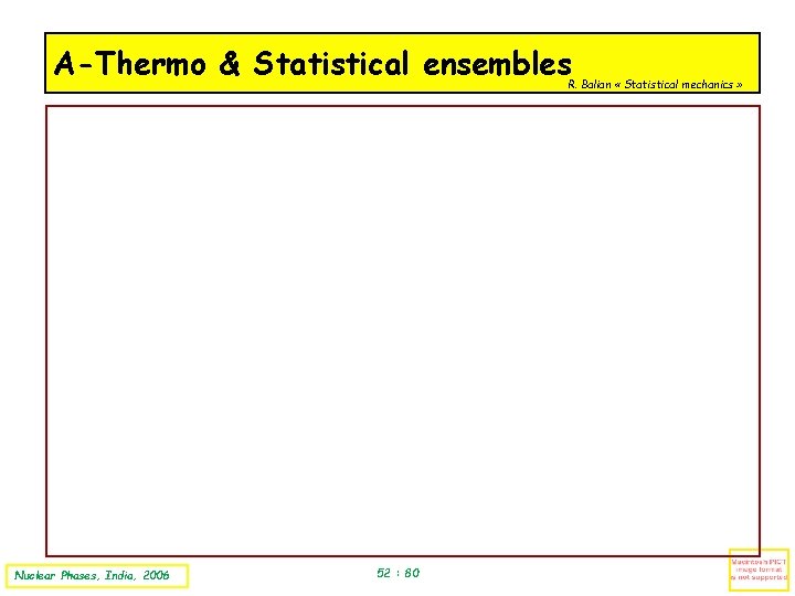 A-Thermo & Statistical ensembles R. Balian « Statistical mechanics » Nuclear Phases, India, 2006