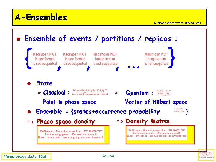 A-Ensembles R. Balian « Statistical mechanics » Ensemble of events / partitions / replicas