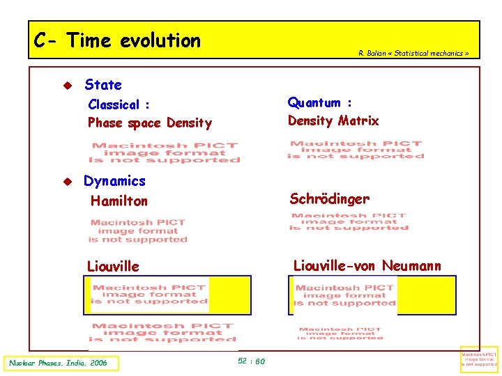 C- Time evolution R. Balian « Statistical mechanics » State Quantum : Density Matrix