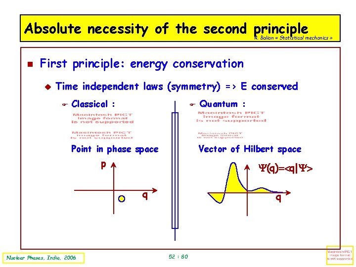 Absolute necessity of the second principle R. Balian « Statistical mechanics » First principle: