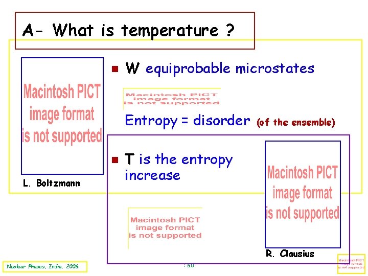 A- What is temperature ? T W equiprobable microstates Entropy = disorder L. Boltzmann