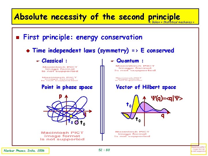 Absolute necessity of the second principle R. Balian « Statistical mechanics » First principle: