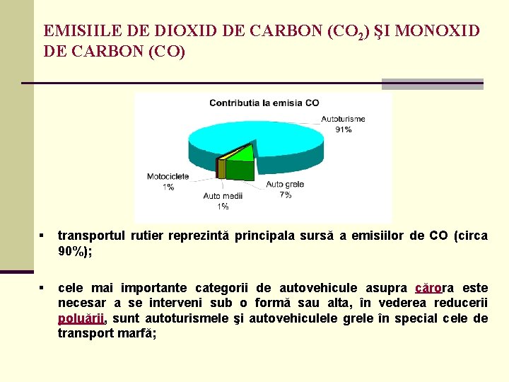 EMISIILE DE DIOXID DE CARBON (CO 2) ŞI MONOXID DE CARBON (CO) § transportul