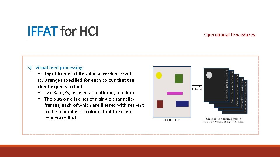 IFFAT for HCI 3) Visual feed processing: § Input frame is filtered in accordance