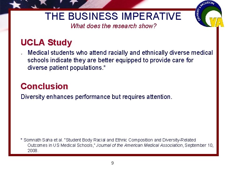 THE BUSINESS IMPERATIVE What does the research show? UCLA Study Medical students who attend
