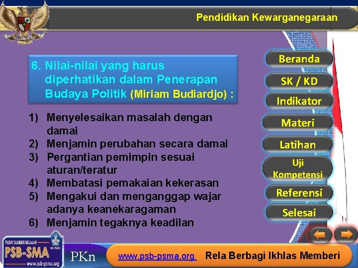 Pendidikan Kewarganegaraan 6. Nilai-nilai yang harus diperhatikan dalam Penerapan Budaya Politik (Miriam Budiardjo) :