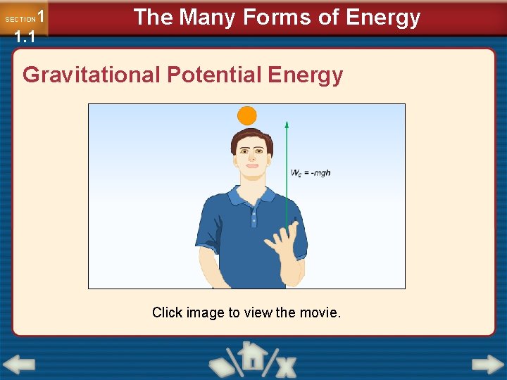 1 1. 1 SECTION The Many Forms of Energy Gravitational Potential Energy Click image