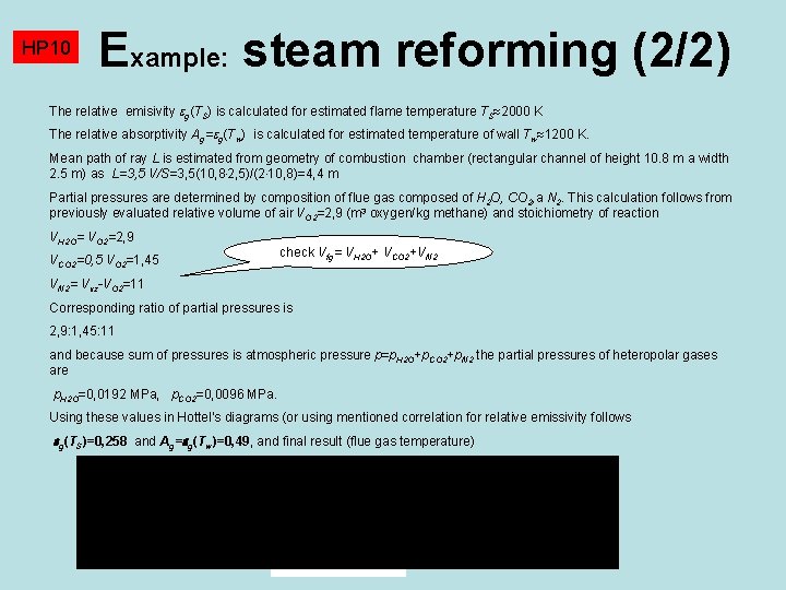 HP 10 Example: steam reforming (2/2) The relative emisivity g(TS) is calculated for estimated