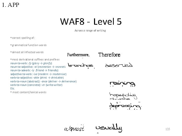 1. APP WAF 8 - Level 5 Across a range of writing §correct spelling