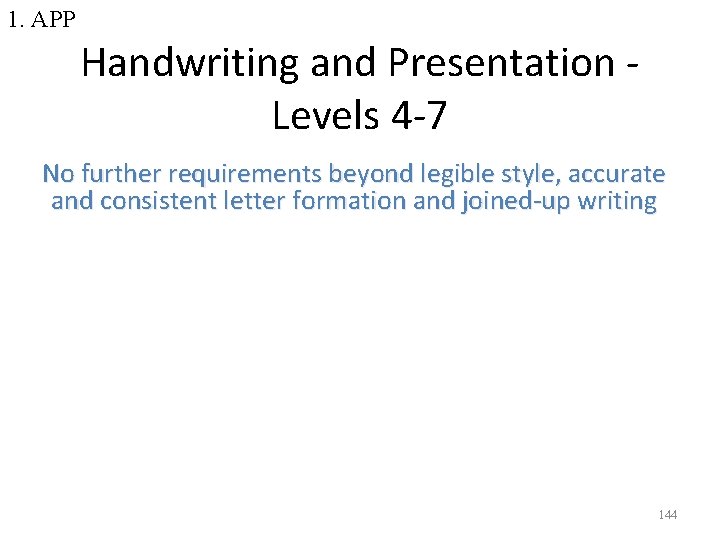 1. APP Handwriting and Presentation Levels 4 -7 No further requirements beyond legible style,
