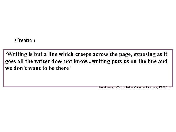 Creation ‘Writing is but a line which creeps across the page, exposing as it