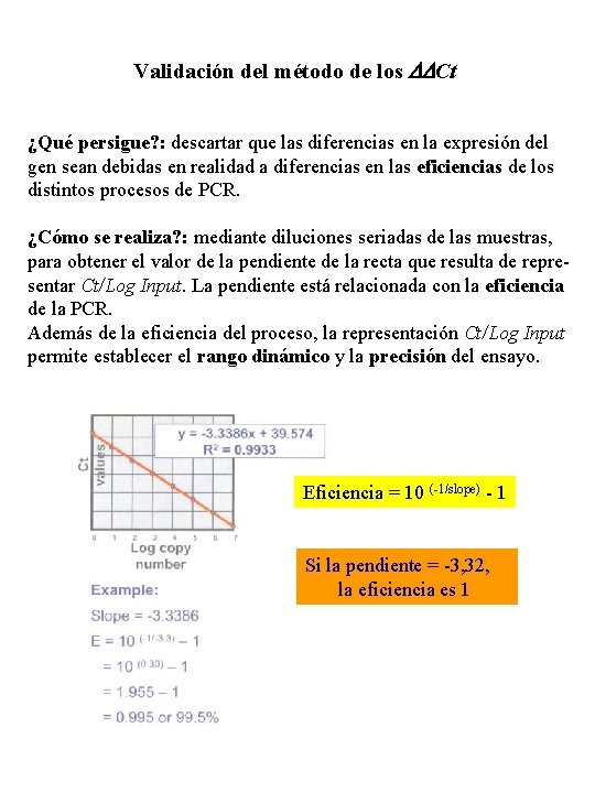 Validación del método de los Ct ¿Qué persigue? : descartar que las diferencias en