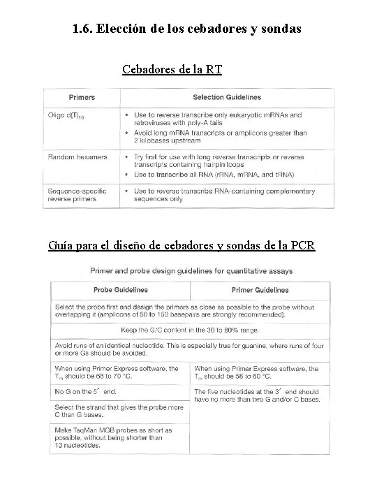 1. 6. Elección de los cebadores y sondas Cebadores de la RT Guía para