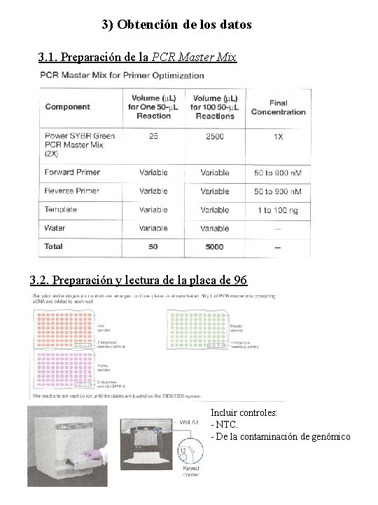 3) Obtención de los datos 3. 1. Preparación de la PCR Master Mix 3.