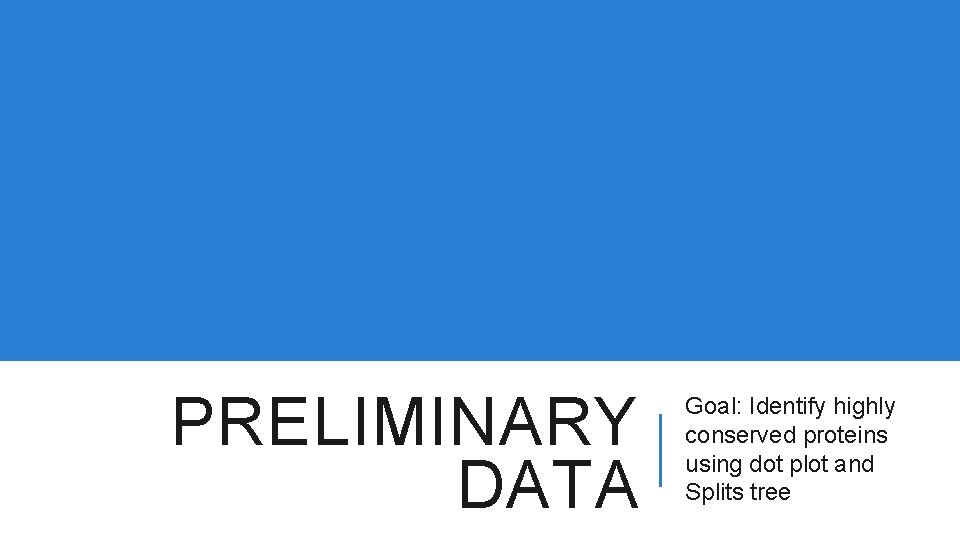 PRELIMINARY DATA Goal: Identify highly conserved proteins using dot plot and Splits tree 