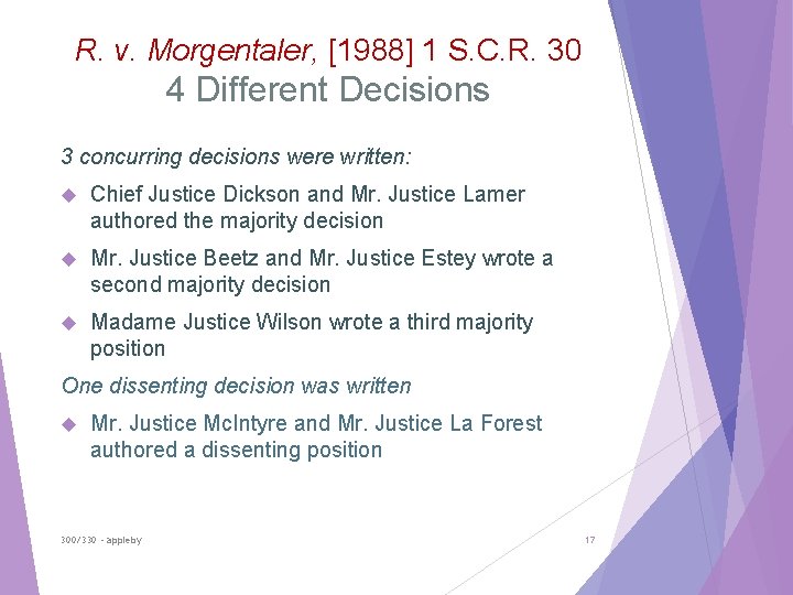 R. v. Morgentaler, [1988] 1 S. C. R. 30 4 Different Decisions 3 concurring