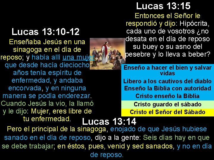 Lucas 13: 15 Lucas 13: 10 -12 Entonces el Señor le respondió y dijo: