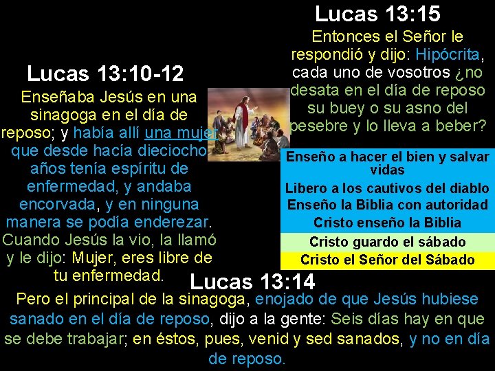 Lucas 13: 15 Lucas 13: 10 -12 Entonces el Señor le respondió y dijo: