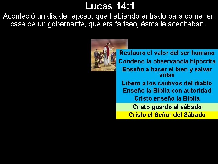 Lucas 14: 1 Aconteció un día de reposo, que habiendo entrado para comer en