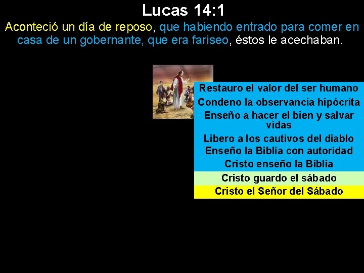 Lucas 14: 1 Aconteció un día de reposo, que habiendo entrado para comer en