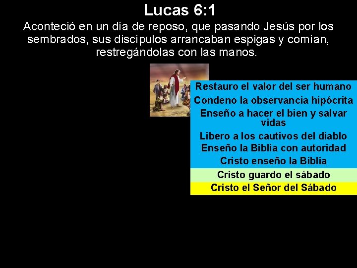 Lucas 6: 1 Aconteció en un día de reposo, que pasando Jesús por los