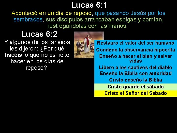 Lucas 6: 1 Aconteció en un día de reposo, que pasando Jesús por los