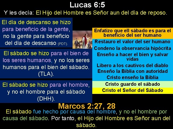 Lucas 6: 5 Y les decía: El Hijo del Hombre es Señor aun del