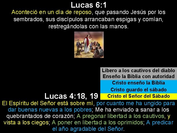 Lucas 6: 1 Aconteció en un día de reposo, que pasando Jesús por los
