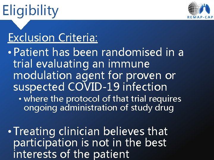 Eligibility Exclusion Criteria: • Patient has been randomised in a trial evaluating an immune