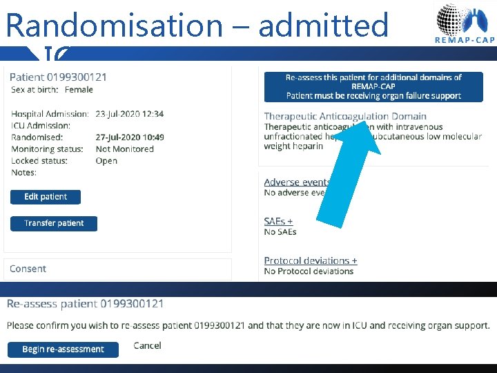 Randomisation – admitted to ICU 