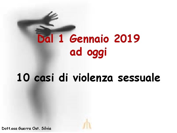 Dal 1 Gennaio 2019 ad oggi 10 casi di violenza sessuale Dott. ssa Guerra