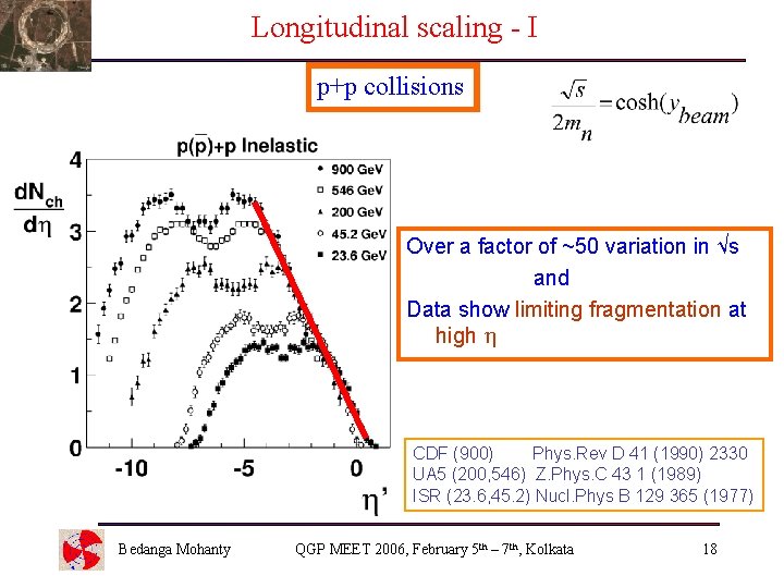 Longitudinal scaling - I p+p collisions Over a factor of ~50 variation in √s