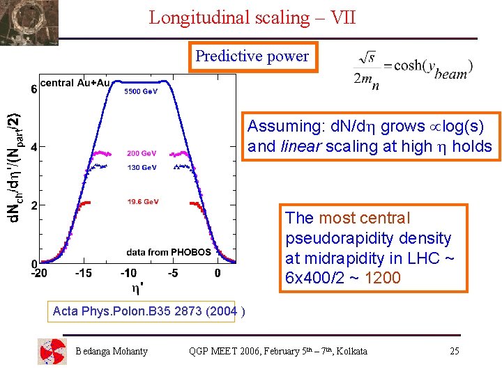 Longitudinal scaling – VII Predictive power Assuming: d. N/d grows log(s) and linear scaling