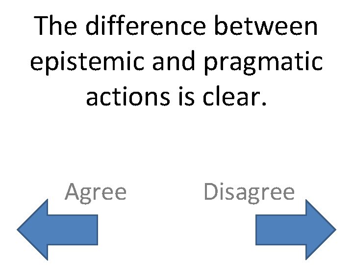The difference between epistemic and pragmatic actions is clear. Agree Disagree 