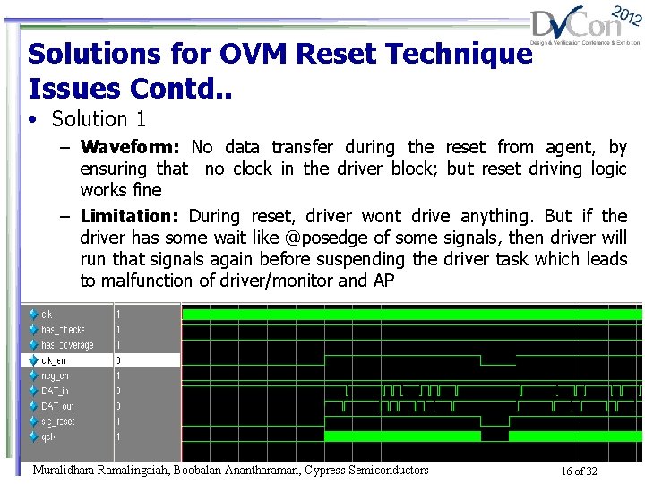 Solutions for OVM Reset Technique Issues Contd. . • Solution 1 – Waveform: No