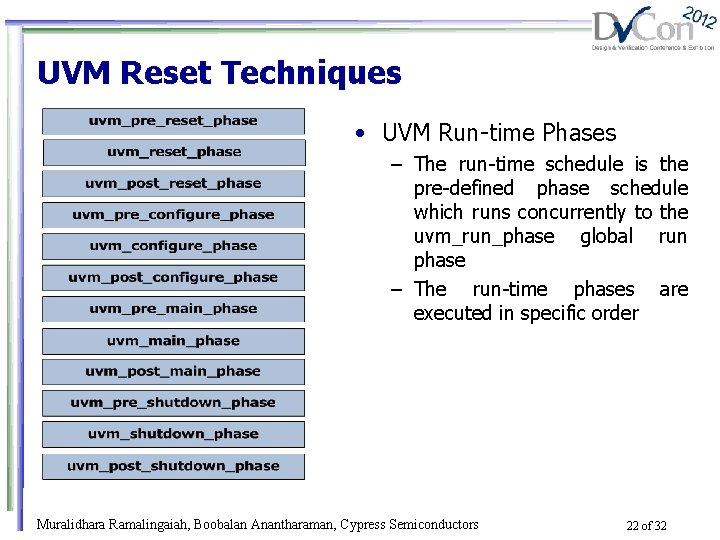 UVM Reset Techniques • UVM Run-time Phases – The run-time schedule is the pre-defined