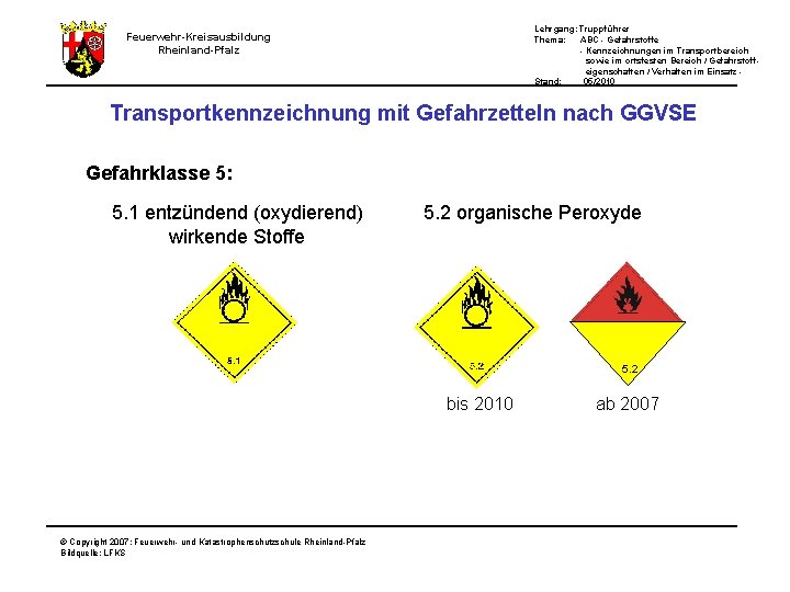 Lehrgang: Truppführer Thema: ABC - Gefahrstoffe - Kennzeichnungen im Transportbereich sowie im ortsfesten Bereich