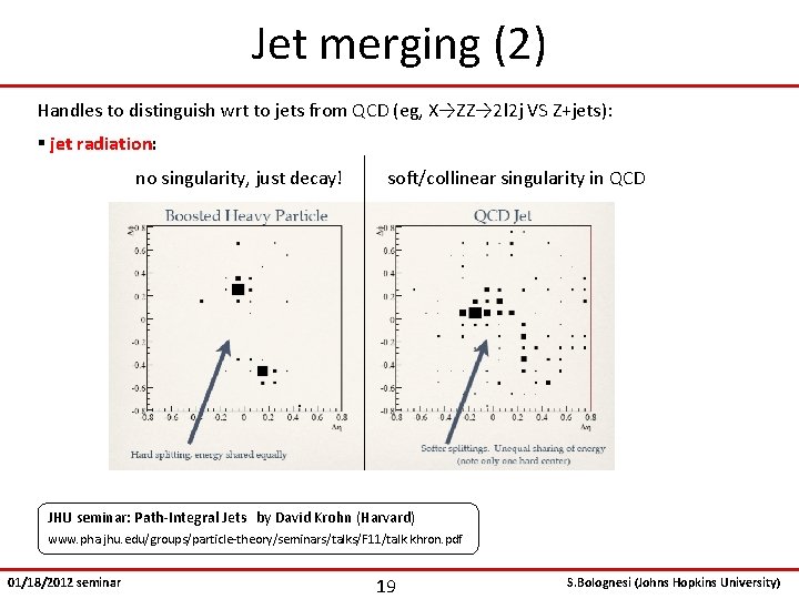 Jet merging (2) Handles to distinguish wrt to jets from QCD (eg, X→ZZ→ 2