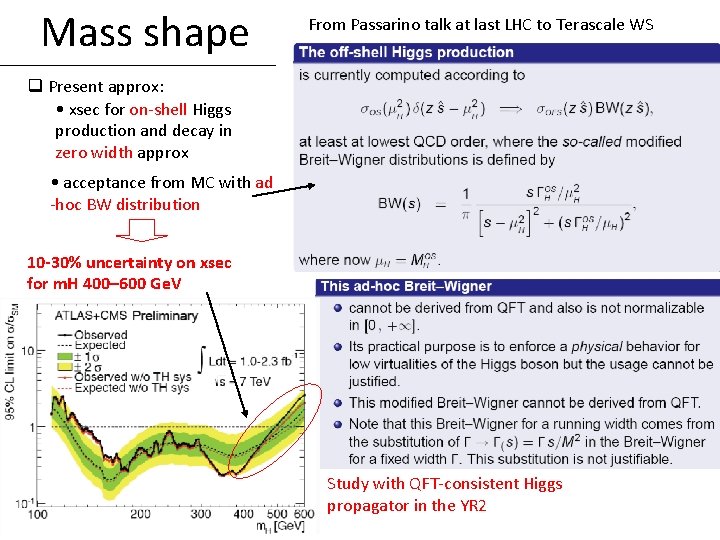 Mass shape From Passarino talk at last LHC to Terascale WS q Present approx: